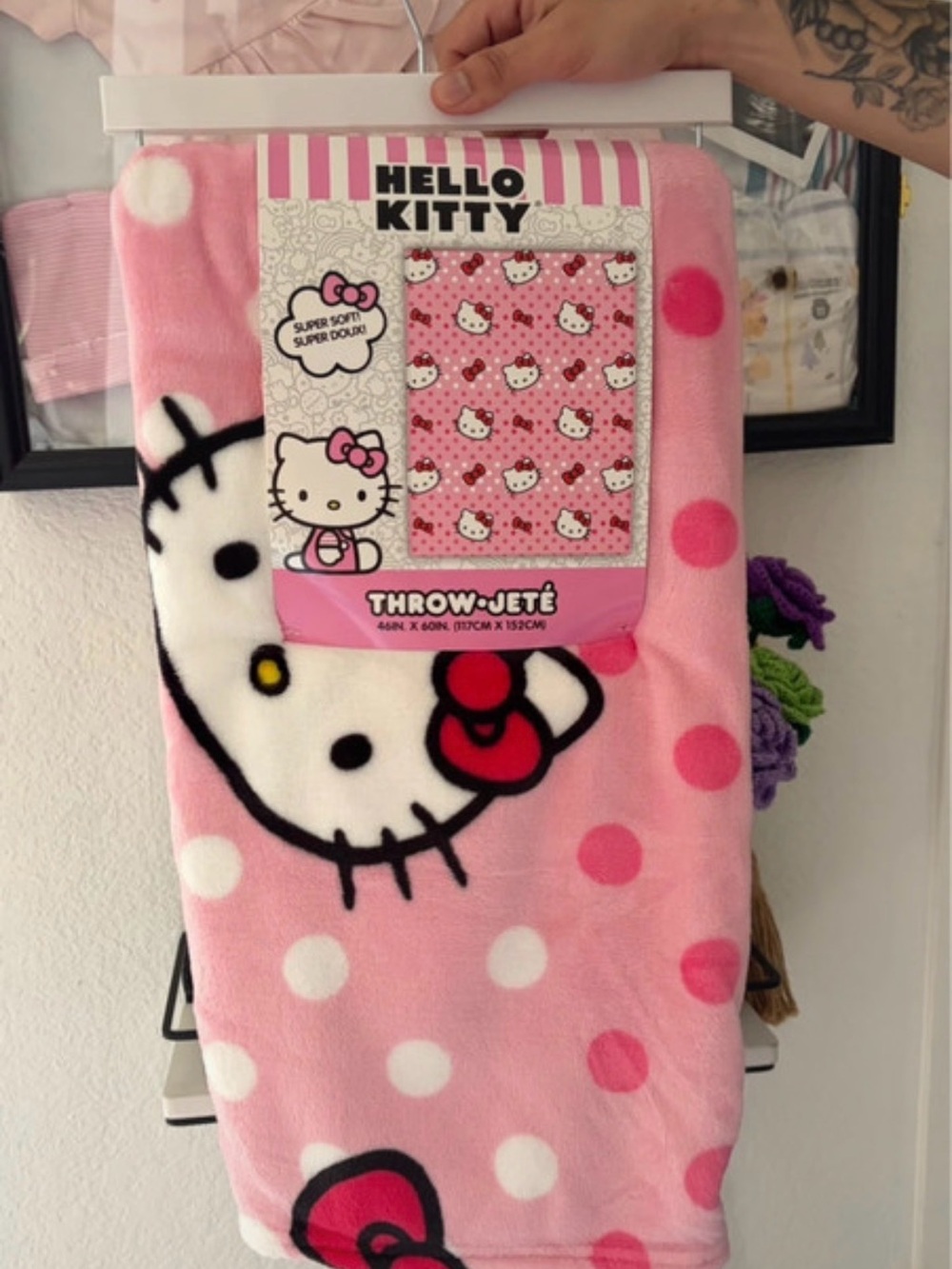 Hello Kitty Pink and White Polka Dot Kids Throw Blanket